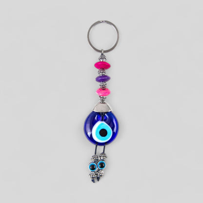 Evil Eye Nazar Boncuk Mal De Ojo Keychain with Colorful Wooden Beads