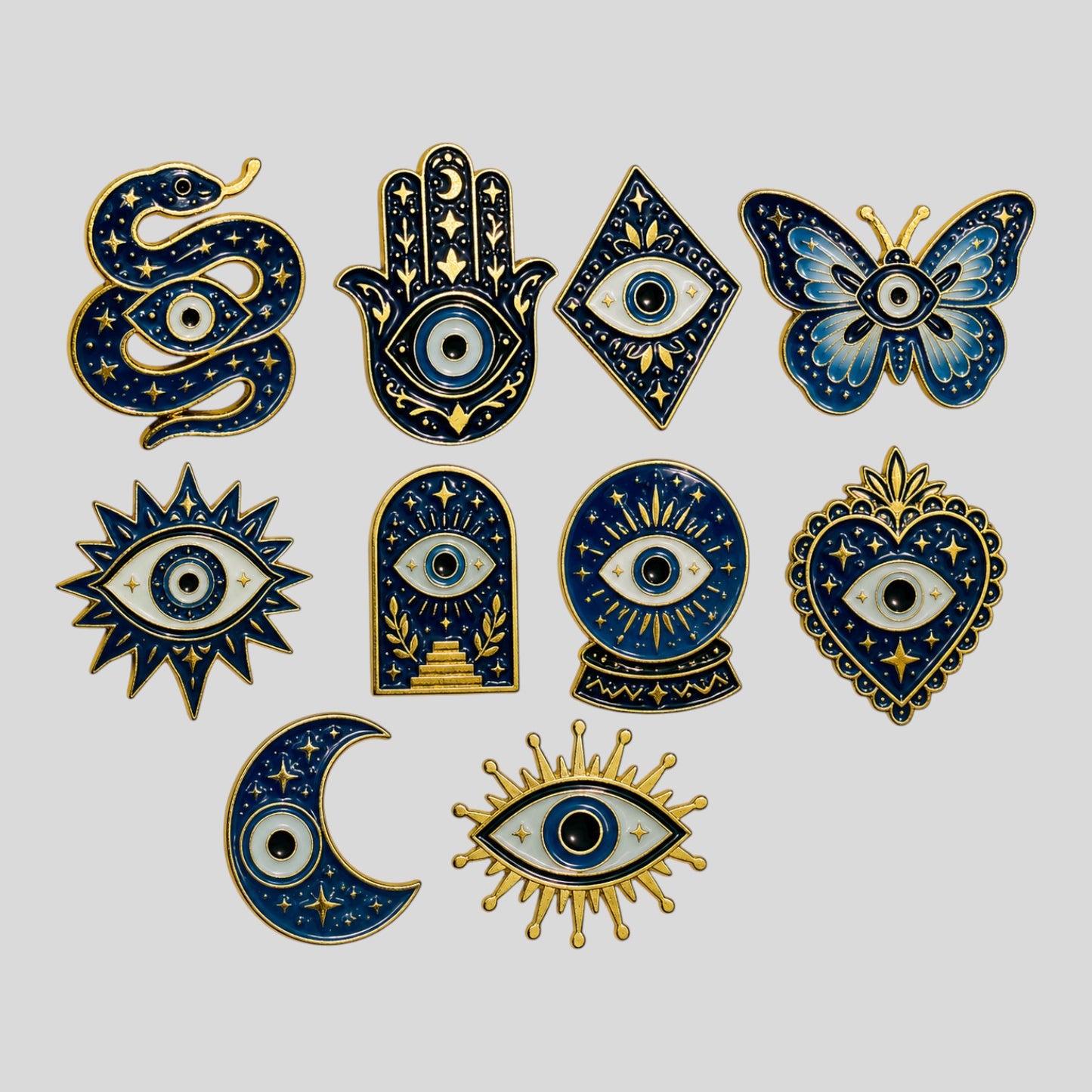 10pc Evil Eye Enamel Pin Collection - 1 of Each Design