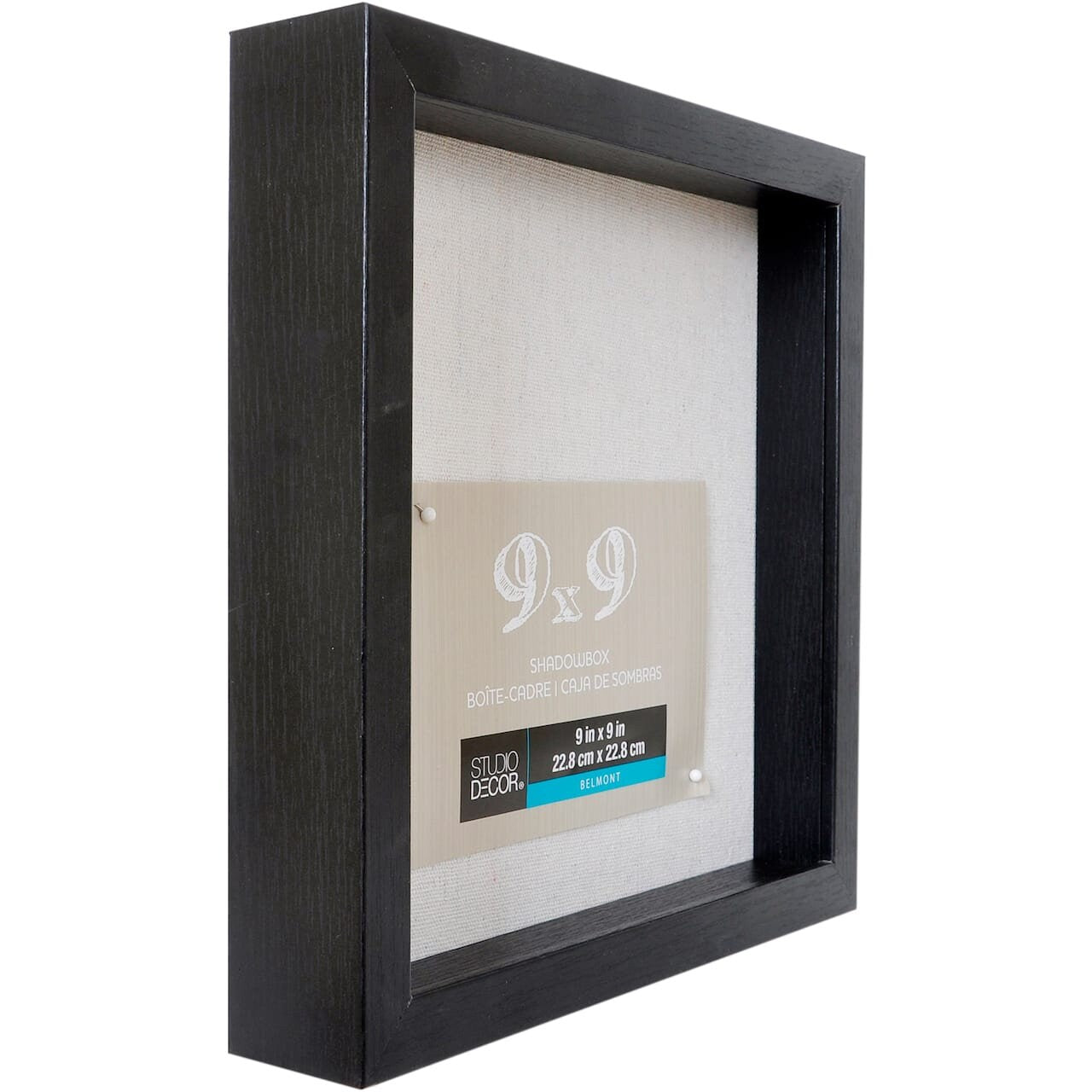 Black shadow box side view with inner backing and mounted label card