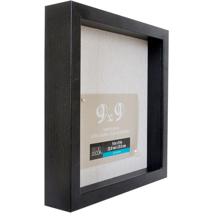Black shadow box side view with inner backing and mounted label card