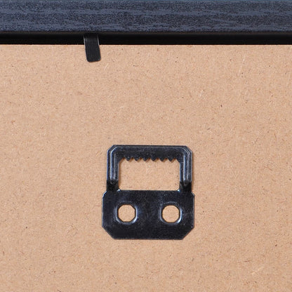 Black shadow box hanging hardware with loop latch on cardboard backing