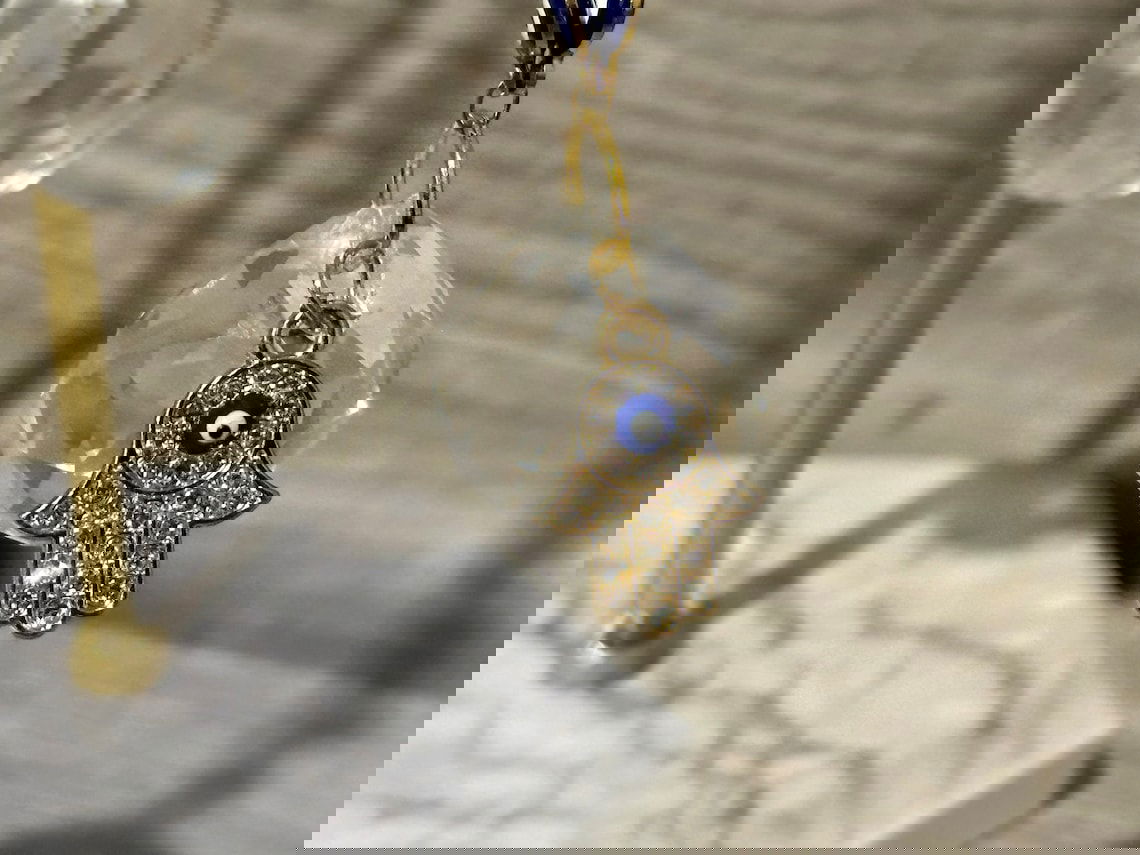 Evil Eye Nazar Boncuk Chain Rearview Mirror Hanging Rainbow Suncatcher Car Charm Mal de Ojo Gift Box -- Gold or Silver Chain - Guzel Handcrafts - #tag1# - #tag2# - #tag3# - #tag4#