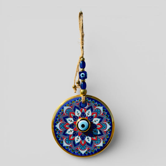 Tenture murale contre le mauvais œil, protection de la maison, décoration intérieure grande tenture murale double couche Nazar Boncuk Mal De Ojo - motif étoile bleu et or