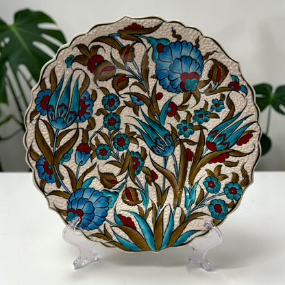 12" Hand-Painted Turkish Floral Ceramic Decorative Plate – Ottoman Iznik Inspired Wall & Display Art