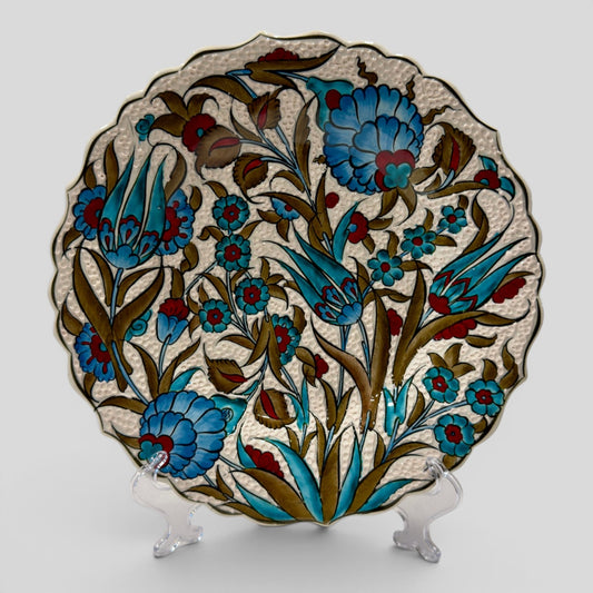 12" Hand-Painted Turkish Floral Ceramic Decorative Plate – Ottoman Iznik Inspired Wall & Display Art