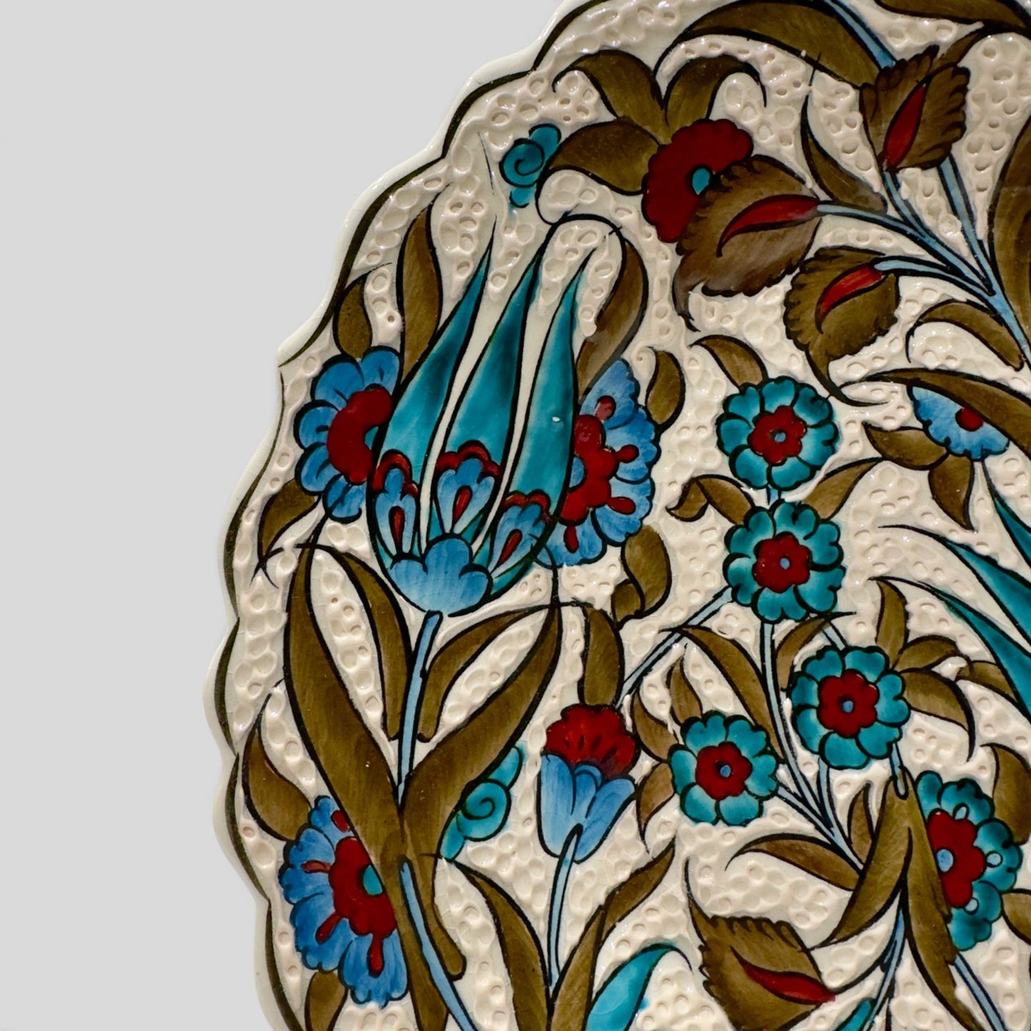 12" Hand-Painted Turkish Floral Ceramic Decorative Plate – Ottoman Iznik Inspired Wall & Display Art