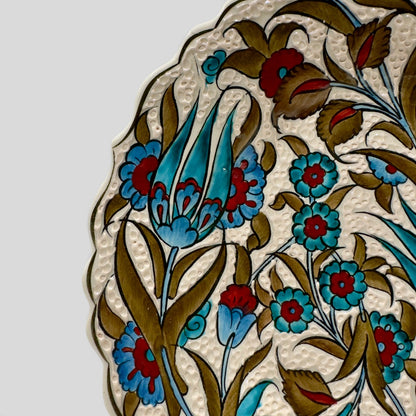 12" Hand-Painted Turkish Floral Ceramic Decorative Plate – Ottoman Iznik Inspired Wall & Display Art
