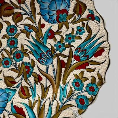 12" Hand-Painted Turkish Floral Ceramic Decorative Plate – Ottoman Iznik Inspired Wall & Display Art