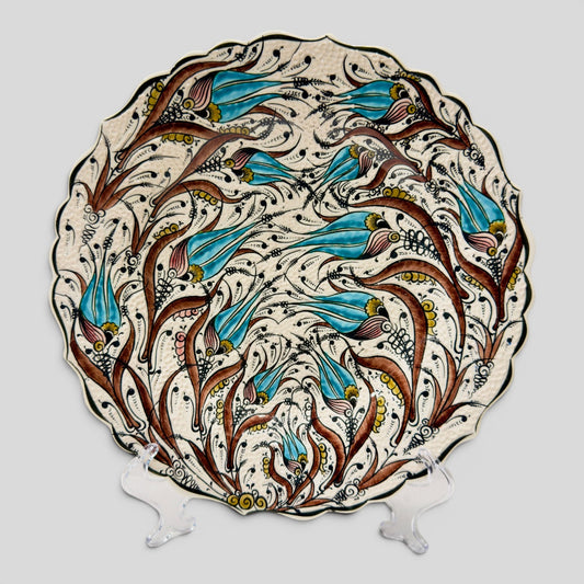 12" Hand-Painted Turkish Tulip Ceramic Decorative Plate – Ottoman Iznik Inspired Wall & Display Art