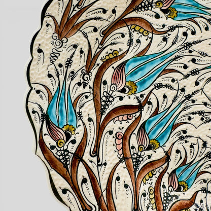 12" Hand-Painted Turkish Tulip Ceramic Decorative Plate – Ottoman Iznik Inspired Wall & Display Art