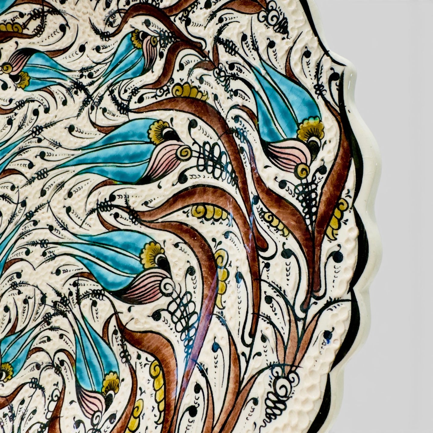12" Hand-Painted Turkish Tulip Ceramic Decorative Plate – Ottoman Iznik Inspired Wall & Display Art