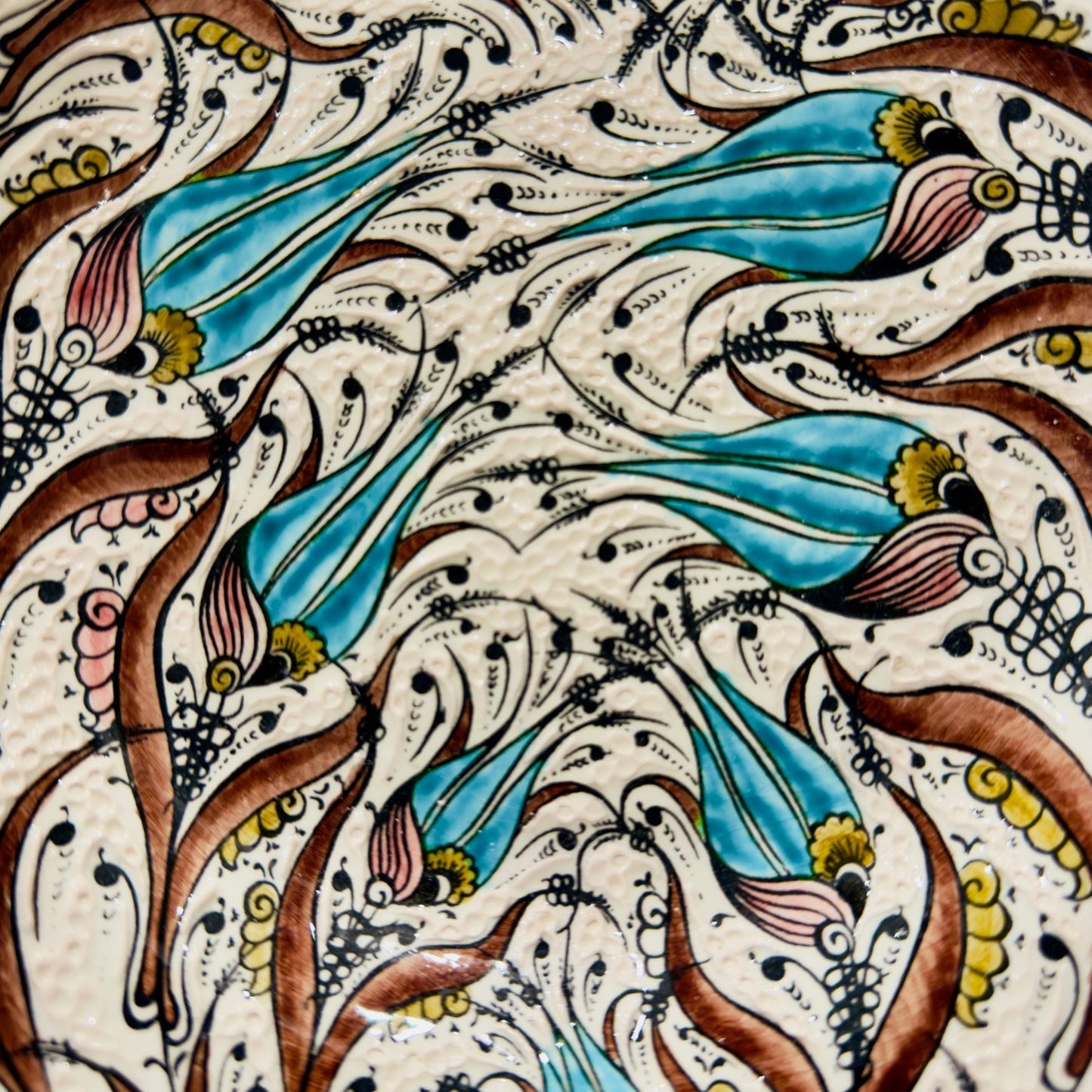 12" Hand-Painted Turkish Tulip Ceramic Decorative Plate – Ottoman Iznik Inspired Wall & Display Art