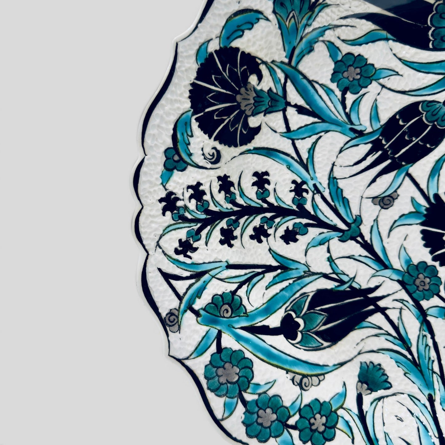 12" Hand-Painted Turkish Floral Ceramic Decorative Plate – Blue Iznik Inspired Wall & Display Art