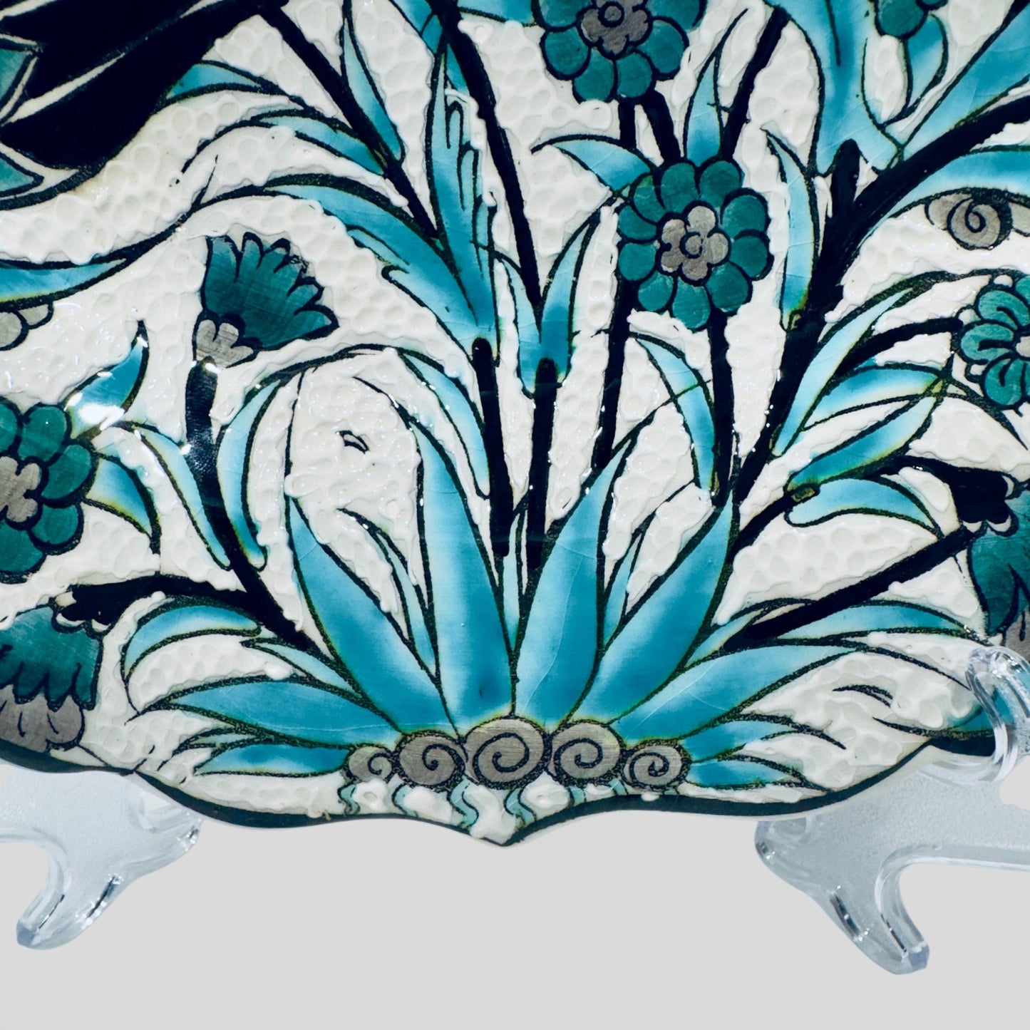 12" Hand-Painted Turkish Floral Ceramic Decorative Plate – Blue Iznik Inspired Wall & Display Art