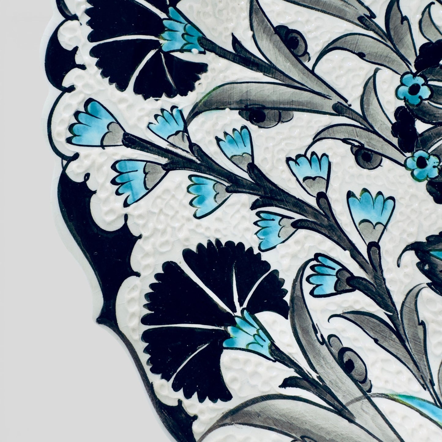 12" Hand-Painted Turkish Floral Ceramic Decorative Plate – Blue & White Iznik Inspired Wall Art