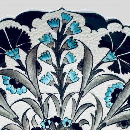 12" Hand-Painted Turkish Floral Ceramic Decorative Plate – Blue & White Iznik Inspired Wall Art