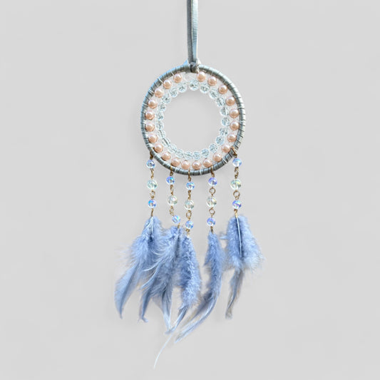 Grey Circle Round Dreamcatcher avec plumes grises - Rétroviseur suspendu ou tenture murale