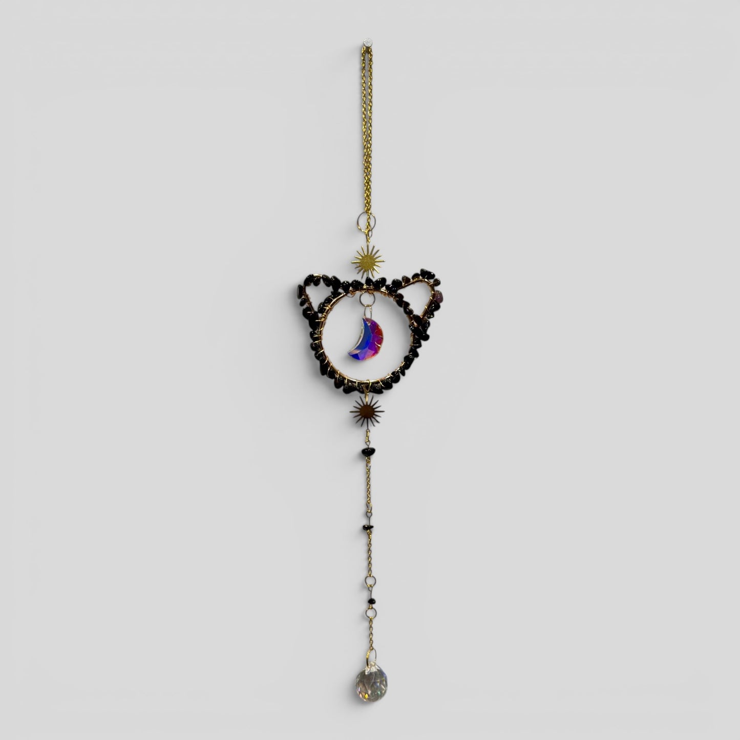 Black Cat & Crystal Moon Suncatcher Wall Hanging
