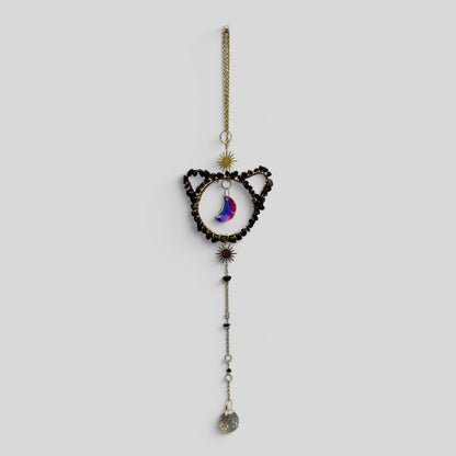 Black Cat & Crystal Moon Suncatcher Wall Hanging