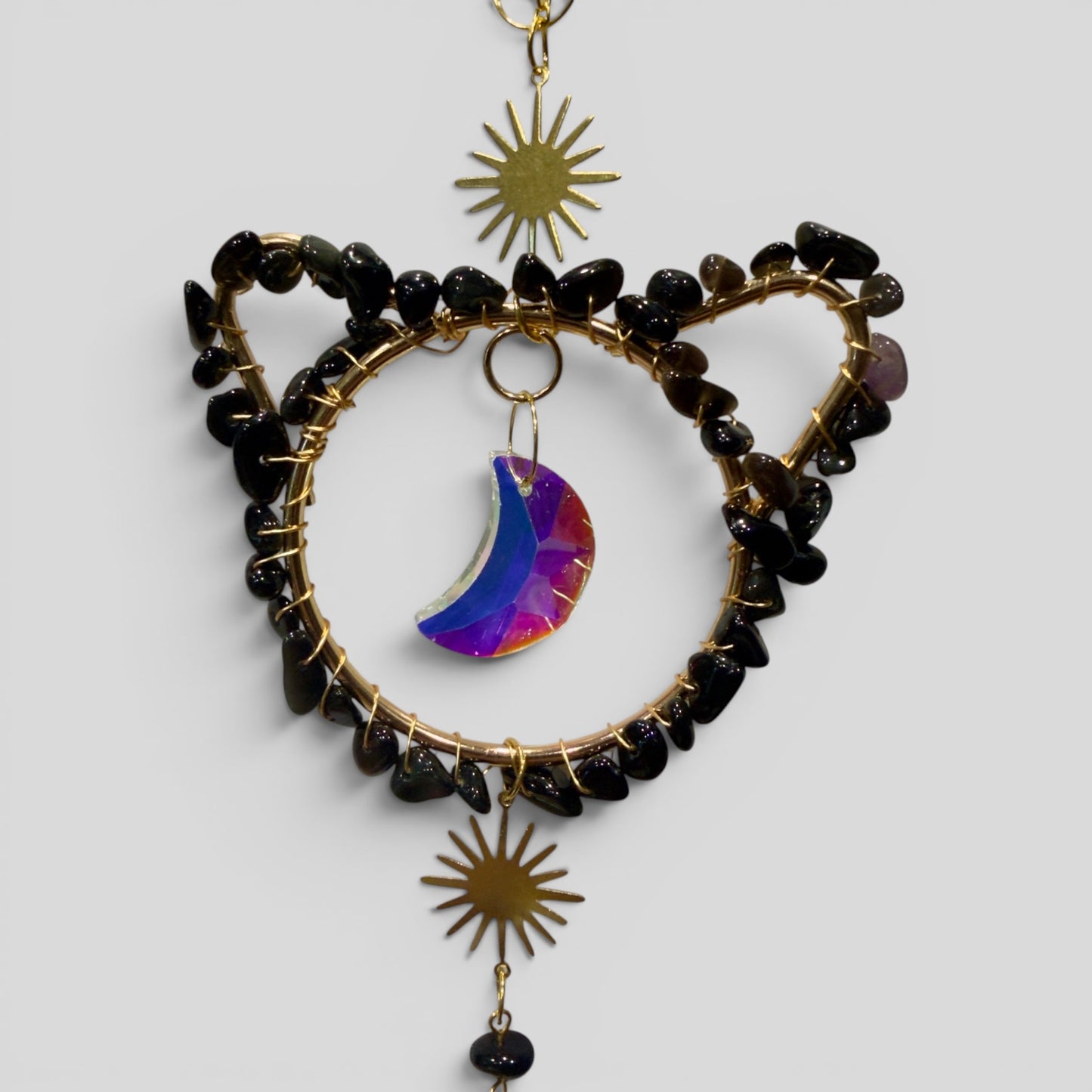 Black Cat & Crystal Moon Suncatcher Wall Hanging