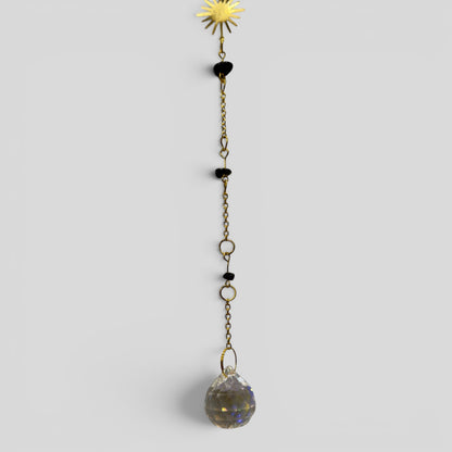 Black Cat & Crystal Moon Suncatcher Wall Hanging