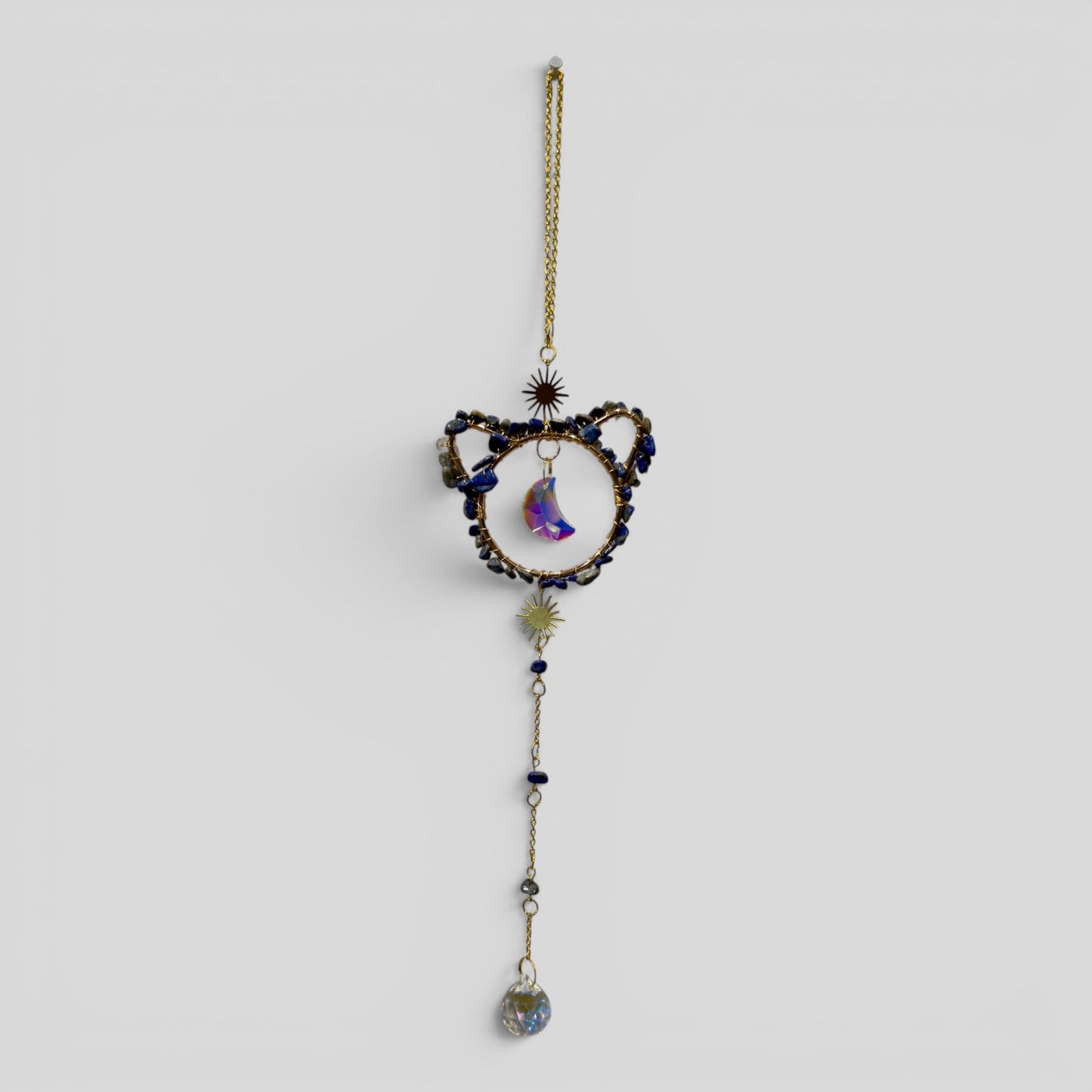 Lapis Lazuli Cat & Crystal Moon Suncatcher