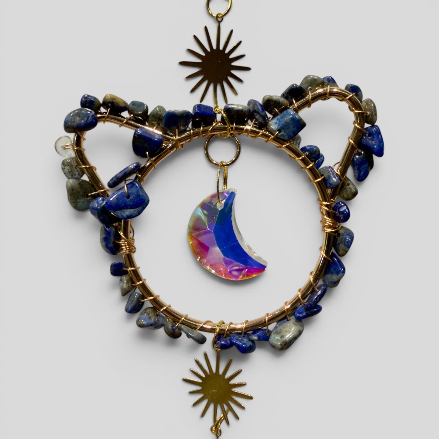 Lapis Lazuli Cat & Crystal Moon Suncatcher