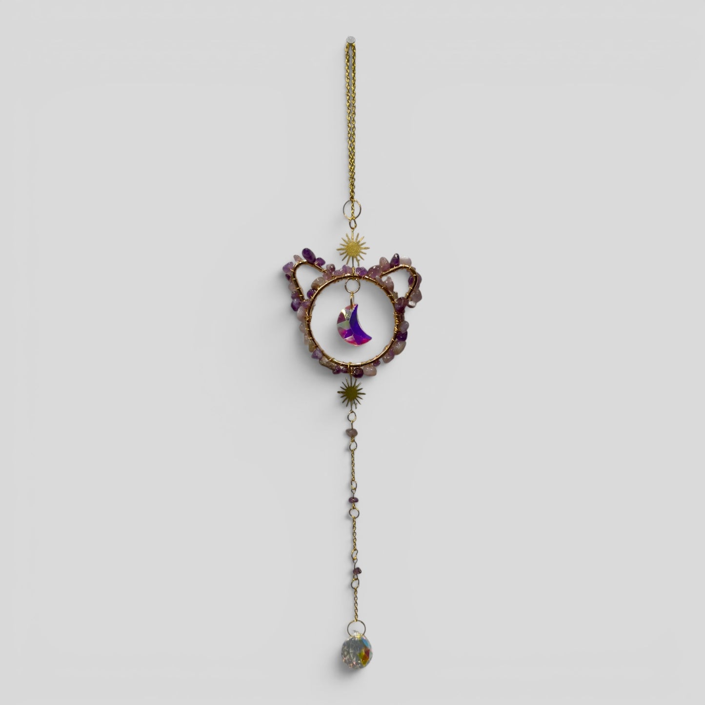 Amethyst Cat & Crystal Moon Suncatcher