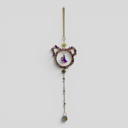 Amethyst Cat & Crystal Moon Suncatcher