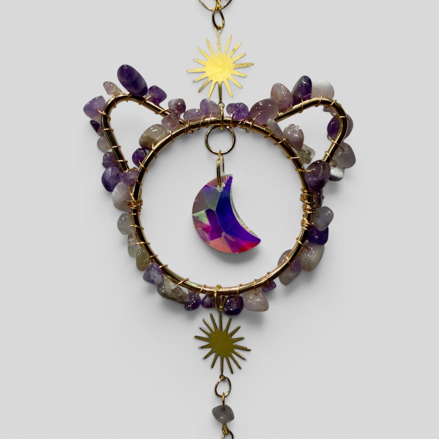 Amethyst Cat & Crystal Moon Suncatcher