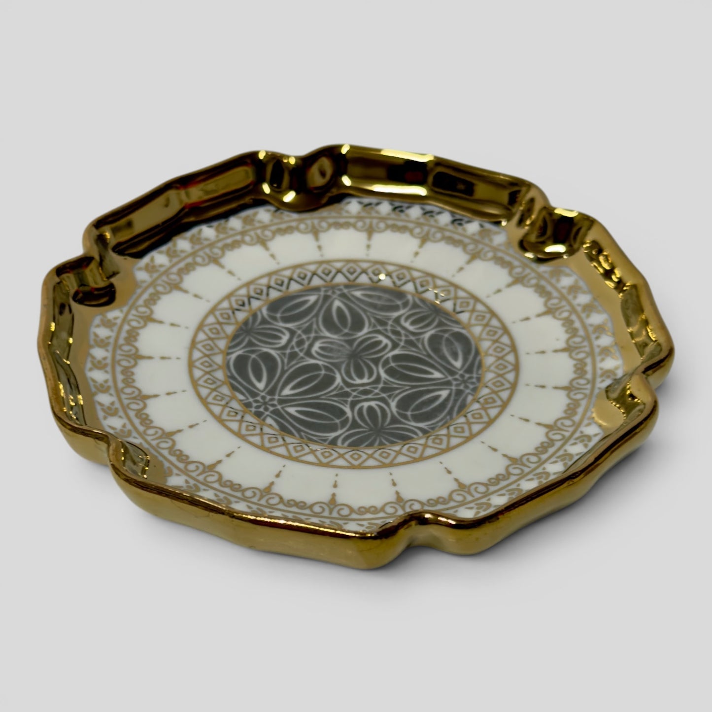 Luxury Turkish Coffee Cup Set for 6 – White & Charcoal Porcelain with Gold Accents