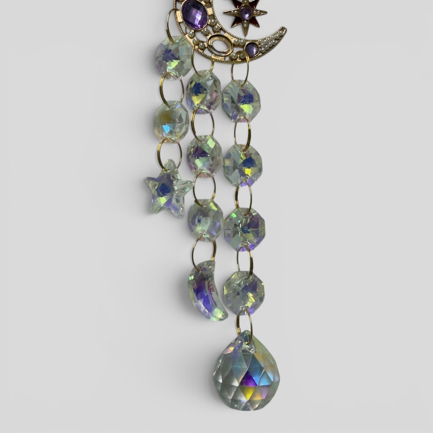 Crescent Moon & Star Crystal Suncatcher