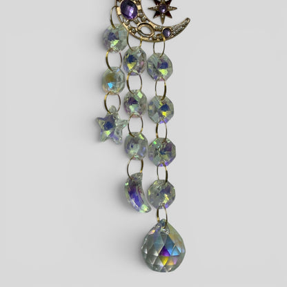 Crescent Moon & Star Crystal Suncatcher