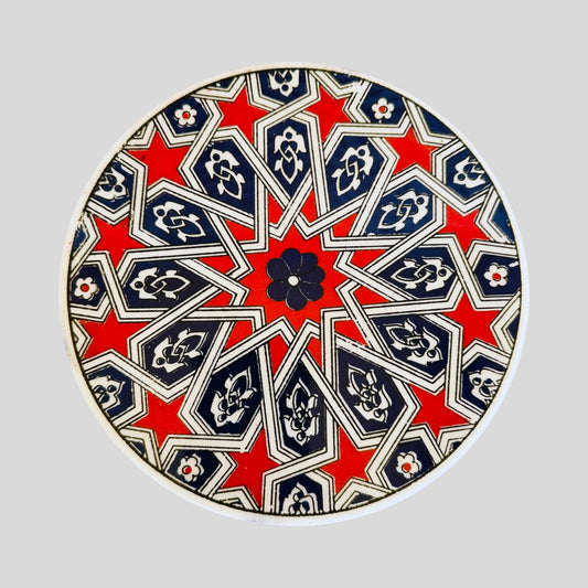 6.5" Ceramic Trivet - Crimson Star Lattice