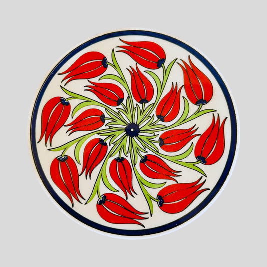 6.5" Ceramic Trivet - Red Iznik Tulip