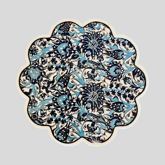 7" Scalloped Ceramic Trivet - Iznik Blue Blossom