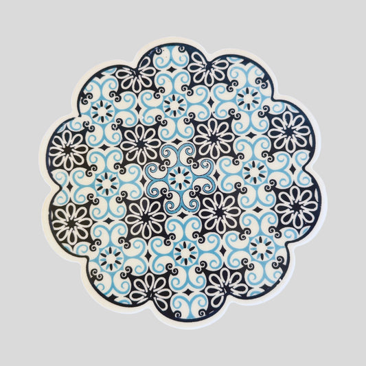 7" Scalloped Ceramic Trivet - Iznik Sky Rosette