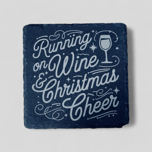 4" x 4" Christmas Slate Coasters - Running on Wine & Christmas Cheer - Single, 2 Pack, 4 Pack, and more