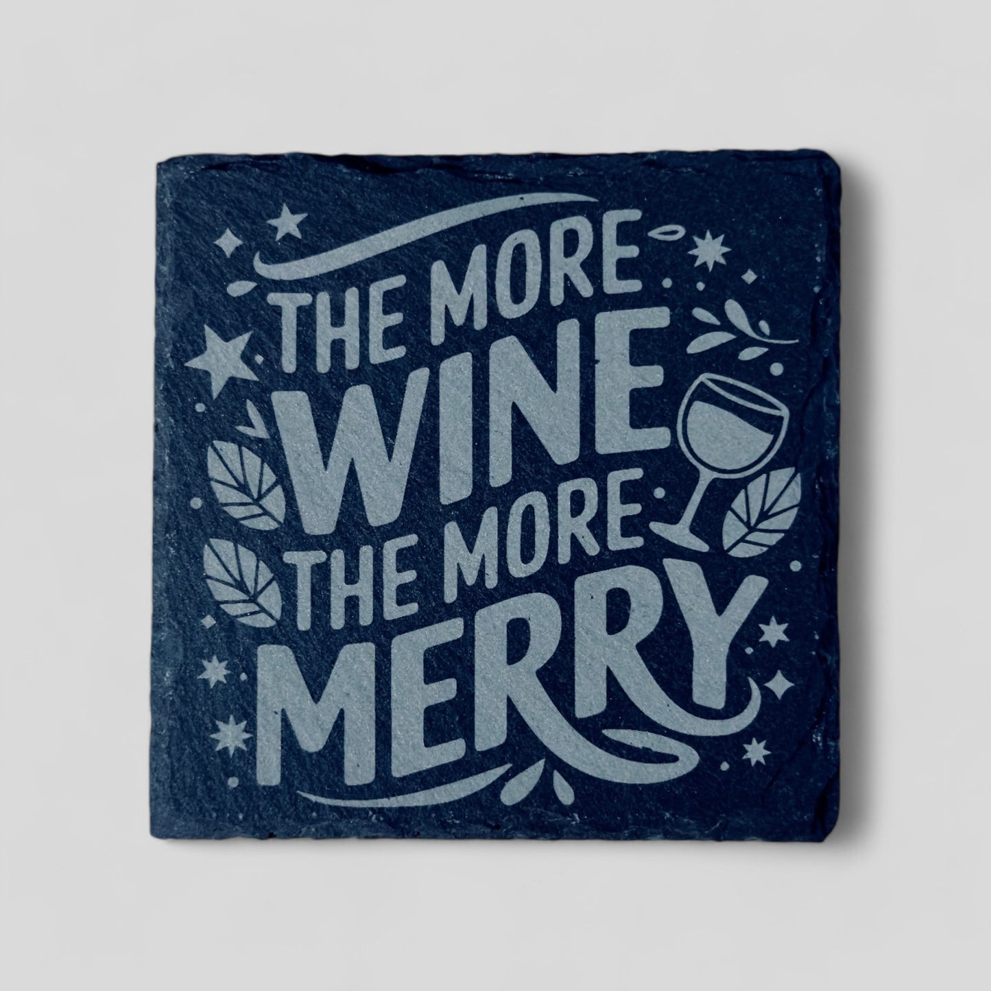 4" x 4" Christmas Slate Coasters - The More Wine The More Merry - Single, 2 Pack, 4 Pack, and more