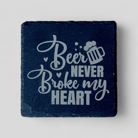 4" x 4" Slate Coasters - Beer Never Broke My Heart - Single, 2 Pack, 4 Pack, and more