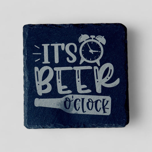 4" x 4" Slate Coasters - It's Beer O'clock - Single, 2 Pack, 4 Pack, and more