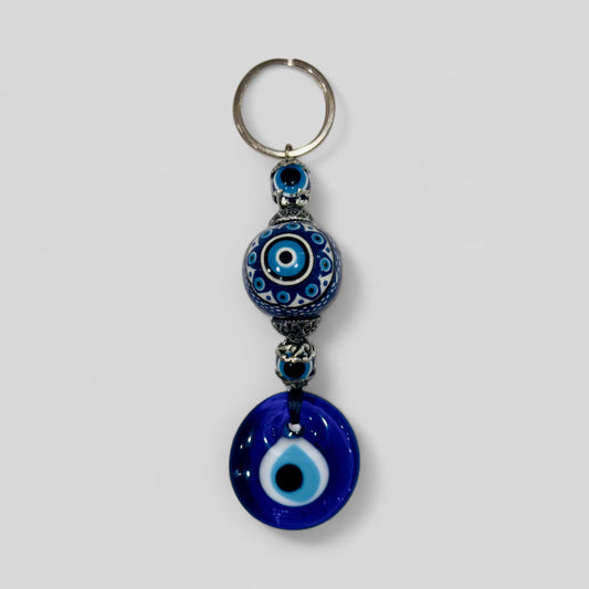 Evil Eye Nazar Boncuk Mal De Ojo Porte-clés avec boule en céramique peinte à la main - Blue Evil Eye