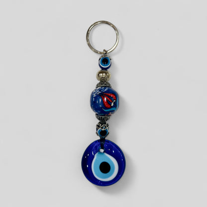Llavero Evil Eye Nazar Boncuk Mal De Ojo con bola de cerámica pintada a mano - Tulipán floral azul
