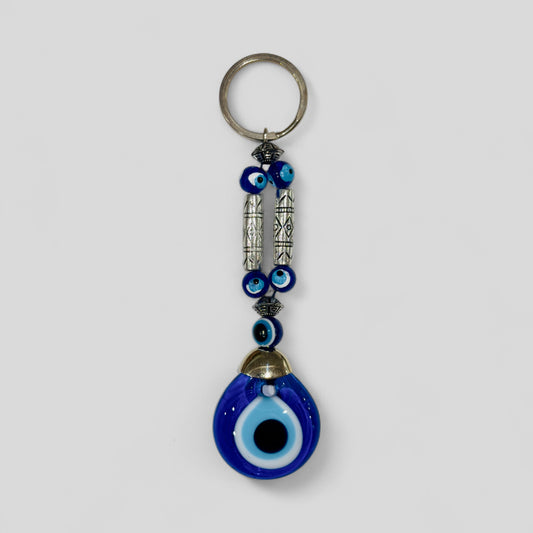 Evil Eye Nazar Boncuk Mal De Ojo Porte-clés avec boule en céramique peinte à la main - Blue Evil Eye