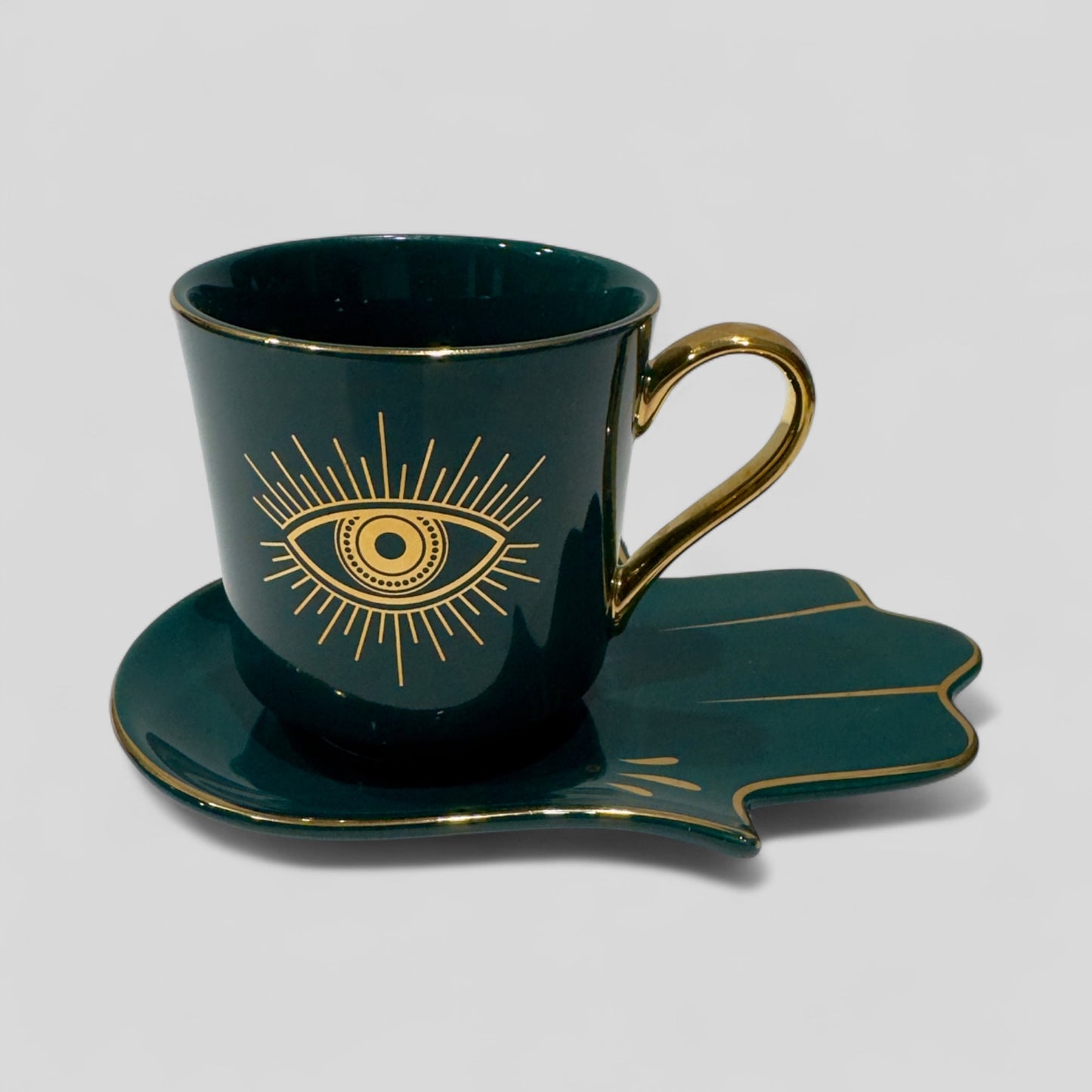 Luxury Evil Eye Cup for Coffee & Tea with Hamsa Hand Saucer Set - Multiple Colors