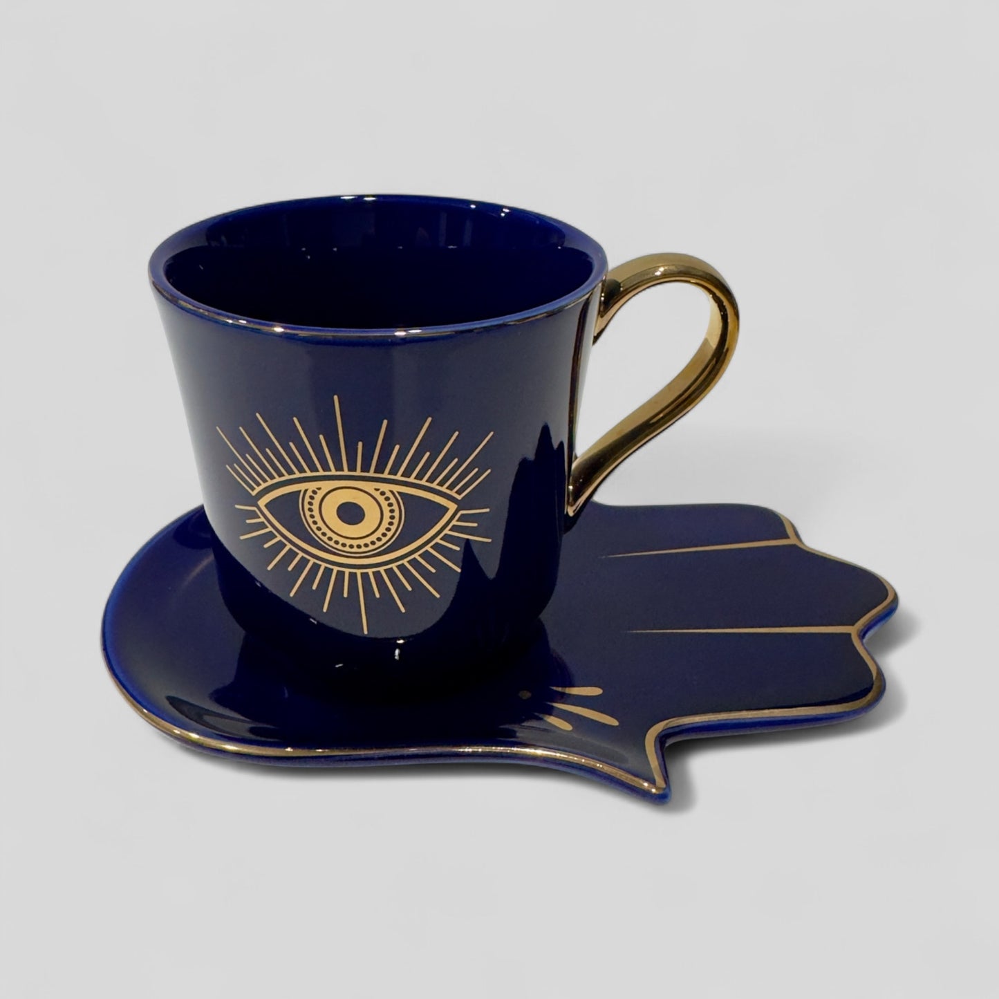 Luxury Evil Eye Cup for Coffee & Tea with Hamsa Hand Saucer Set - Multiple Colors