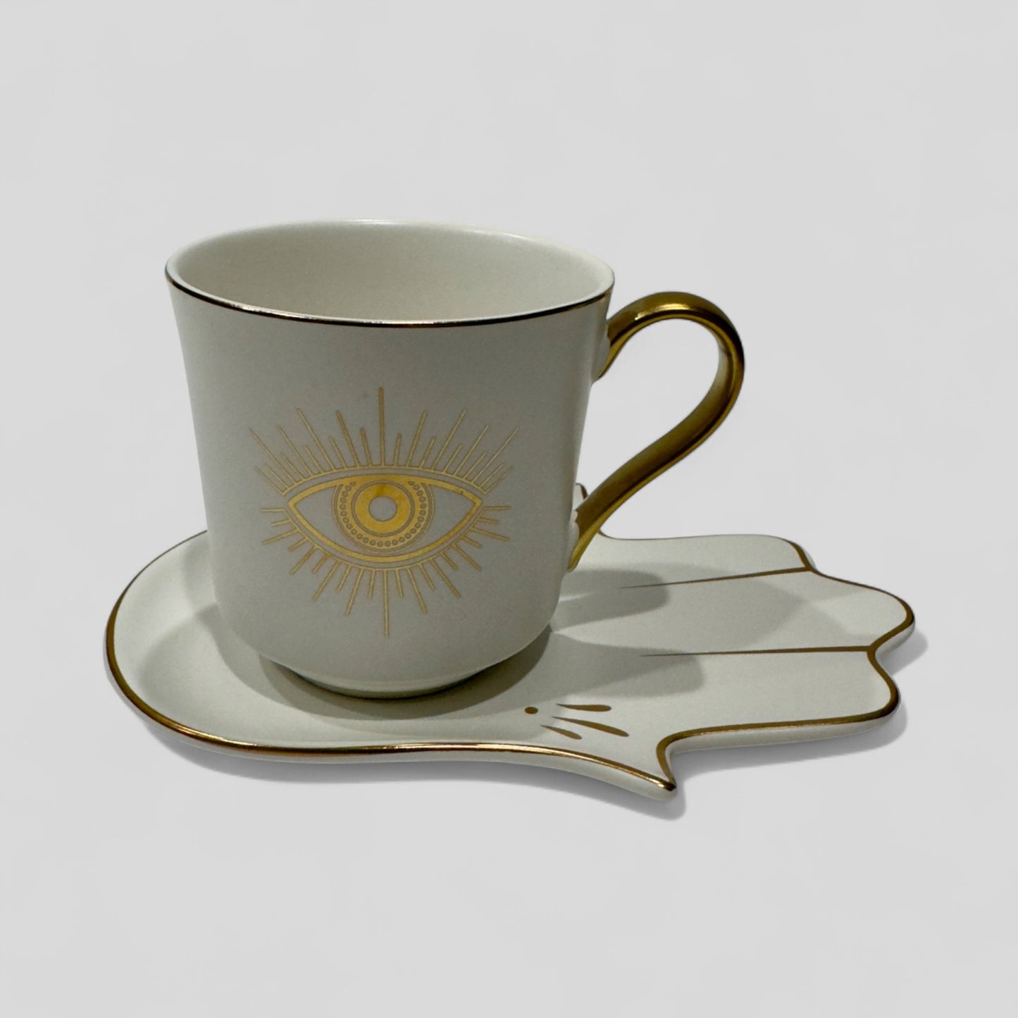 Luxury Evil Eye Cup for Coffee & Tea with Hamsa Hand Saucer Set - Multiple Colors