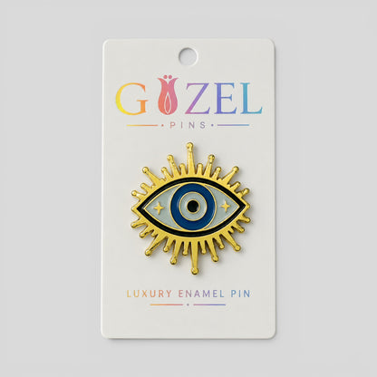 Radiant Gold Evil Eye Sunburst Enamel Pin