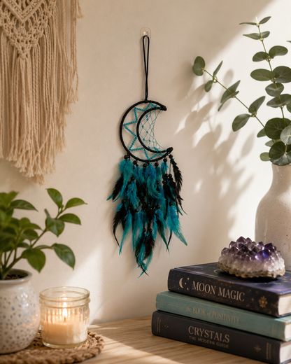 Turquoise & Black Crescent Moon Dreamcatcher