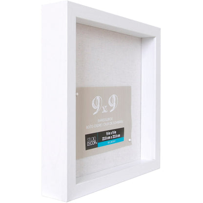 White shadow box with recessed inner opening and centered size label